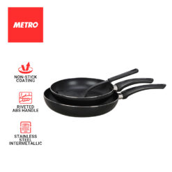 Set of 3pcs Metro Cookwares  Fry Pans 22cm & 26cm & Nylon Turner   Aluminum Non Stick BGAC 7146
