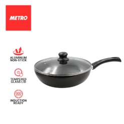 Metro Cookwares Wok Pan with Glass Lid 28cm Aluminum Non Stick BK 5326