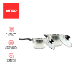 Set of 4pcs Metro Cookwares  Sauce Pot 20cm & Sauce Pan 16cm with Glasss Lid   Stainless Steel MCW 5725