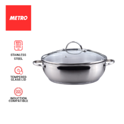 Primera  by Metro Cookware's Best-Selling Stainless Steel Low Pot 28cm Induction Ready with Glass Lid MPCW 1724