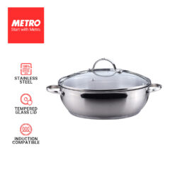 Primera  by Metro Cookware's Best-Selling Stainless Steel Low Pot 28cm Induction Ready with Glass Lid MPCW 1724