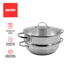 Primera by Metro Cookwares Low Pot with Steamer 28cm Stainless Steel Induction Ready MPCW 1728