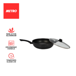 Primera by Metro Cookwares Wok with Glass Lid Marble Finished 30cm Aluminum Non Stick MPCW 1754
