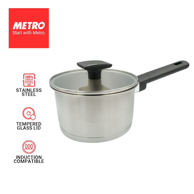 Metrocooking Ware Primera by Metro Cookwares Sauce Pan with Glass Lid 16cm Stainless ...