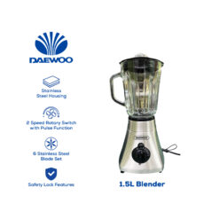 Daewoo Electronic Appliances Glass Jar Blender 1.5 L 220V 50/60Hz 500W DGB-15SS