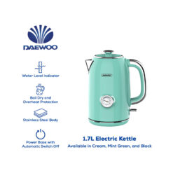 Daewoo Electronic Appliances Electric Kettle 1.7 L 7 Cups 220-240V~50/60Hz 1850-2200W DEK-17LBK DEK-17LCRM DEK-17LMG