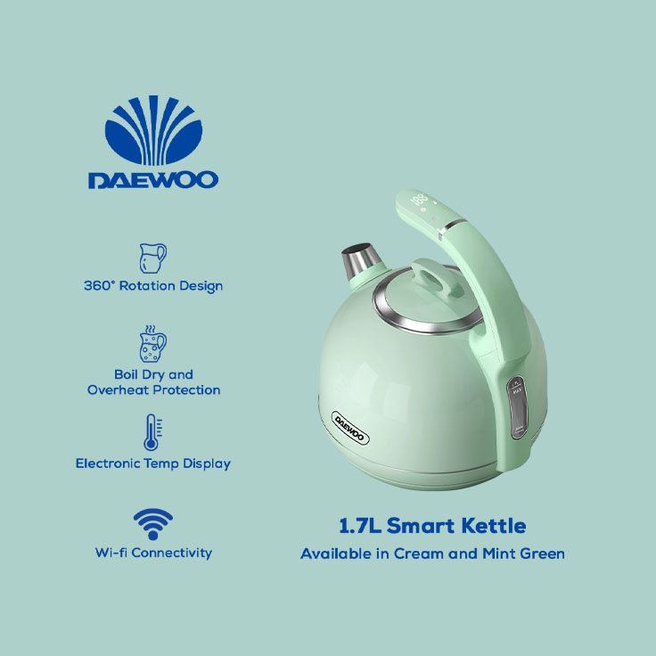 736x736_Daewoo Updated Products for Website 2025_ DEK-C17LMG_1.7L Smart Kettle Mint Green