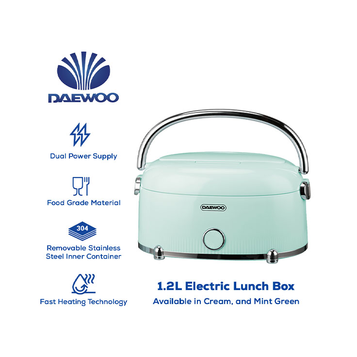 736x736_Daewoo Updated Products for Website 2026_DPLB-02MG_1.2L Electric Lunch Box Mint Green